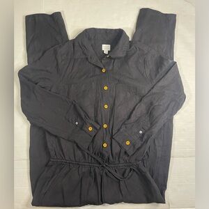 Evereve Peyton Jensen Hal Utility Button Jumpsuit Sz S Washed Black Gold Buttons